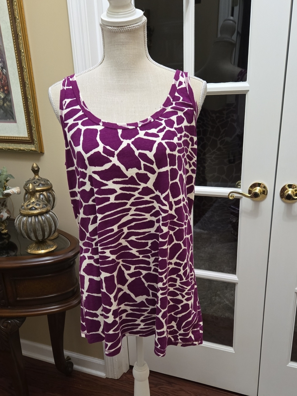 Lane Bryant Purple & Cream Animal Print Tank Top Stretch Size 22/24 NEW With Tag